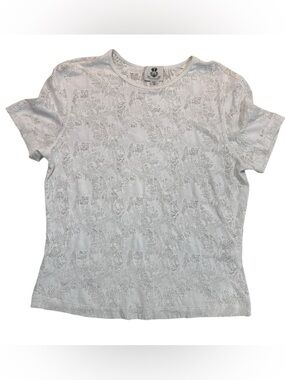 Vintage Renfrew 90s Sheer White Floral Burnout Tee - Size Medium